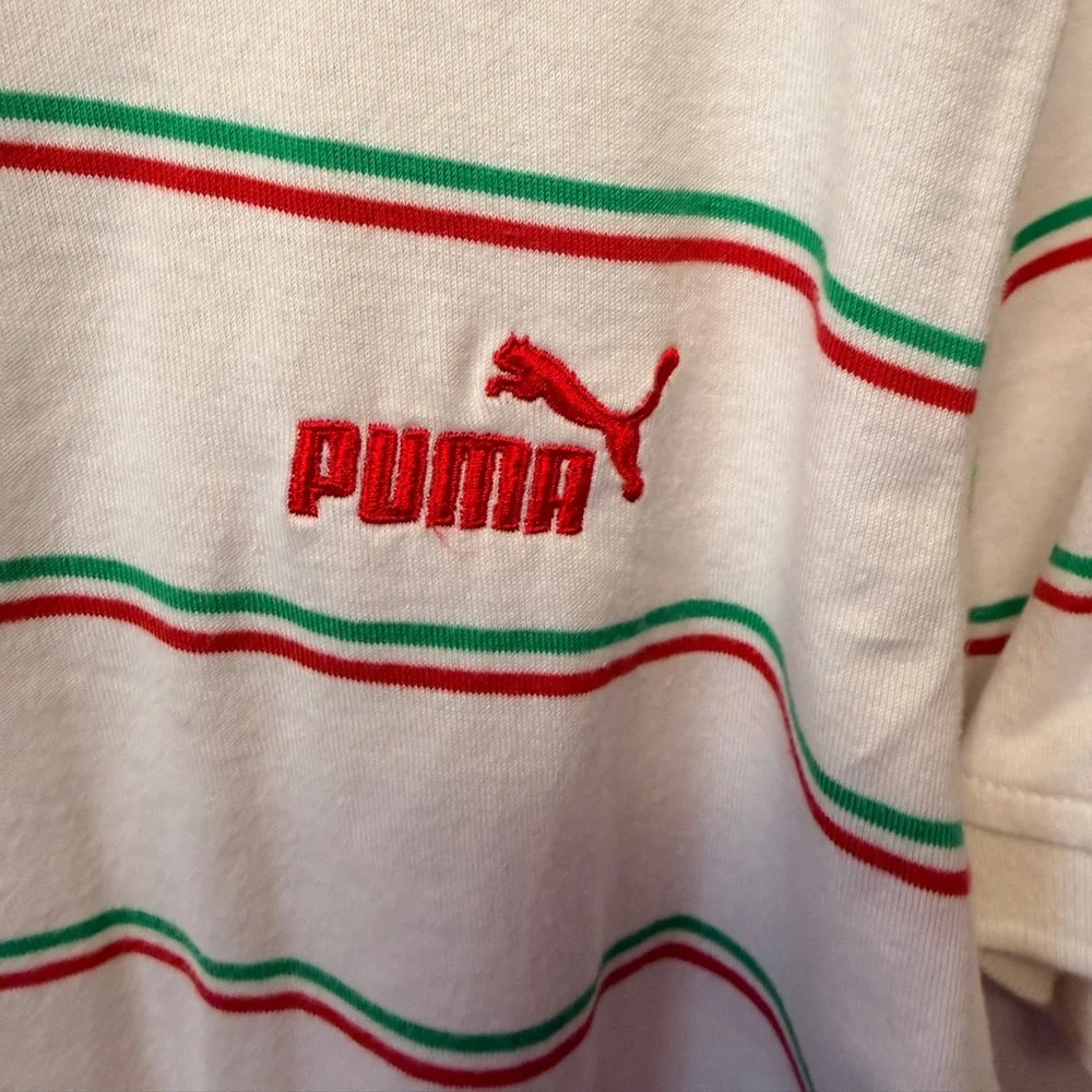 NWT Puma Scuderia Ferrari Men’s XL Polo Shirt White Red Green Stripe Logo Snaps - Picture 4 of 12